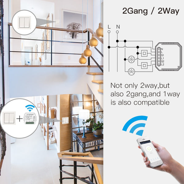 [variant_title] - Wifi Smart Light Switch Diy Breaker Module Smart Life/Tuya APP Remote Control,Working with Alexa Echo Google Home 2 Gang 2 Way.