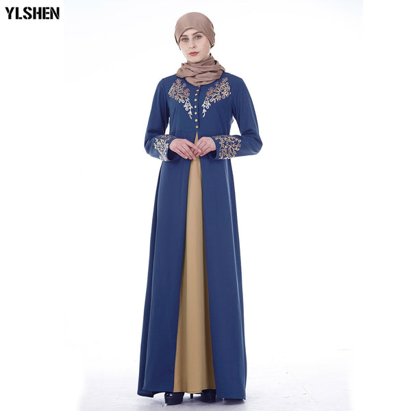 Blue / L - Plus Size Muslim Abaya Dubai Women Maxi Dresses Ramadan Moslim Prayer Robe Hijab Dress Kaftan Islamic Turkey Islamic Clothing