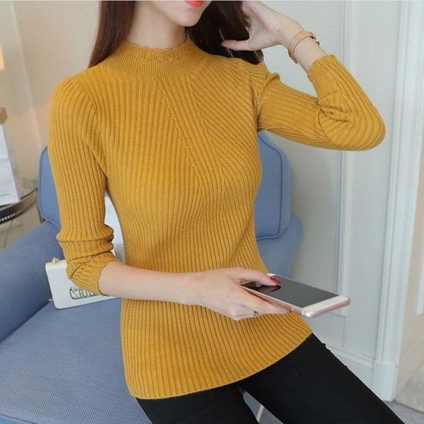 Knitted Sweater Turtleneck Women Winter Autumn 2018 Long Sleeve Female  Slim Thin Ladies Tops Women's Pullovers Pull Femme Hiver