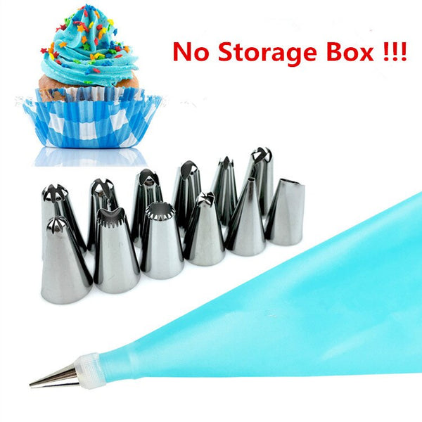 Sky Blue - 14pc/set Dessert Decorators Silicone Icing Piping Cream Pastry Bag Stainless Steel Piping Icing Nozzle for Cream Pastry Tool