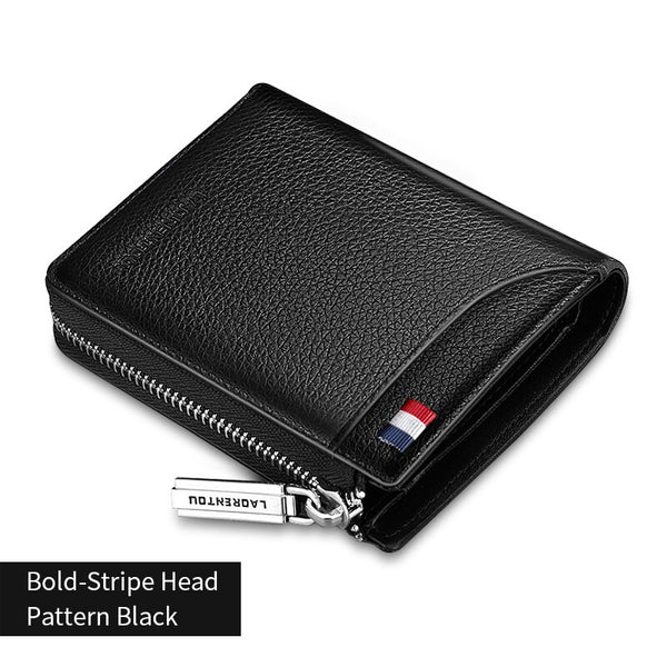 330J005L5A1 - LAORENTOU Men Wallet Genuine Leather Card Holder Man Luxury Short Wallet Purse Zipper Wallets Casual Standard Wallets for Women