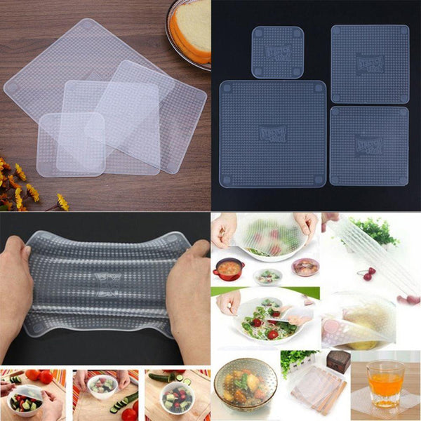 [variant_title] - 4pcs Multifunctional Food Grade Silicone Food Wrap Reusable Fresh Keeping Saran Wrap Kitchen Cooking Tools Wraps Seal Cover Set