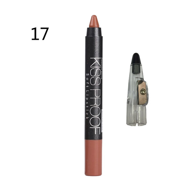 17 - Menow 19 Color KISS PROOF Beauty Waterproof Lipstick Pen Lasting Do Not Fade Lipstick Gift Pencil Sharpener P13016 Drop Shipping