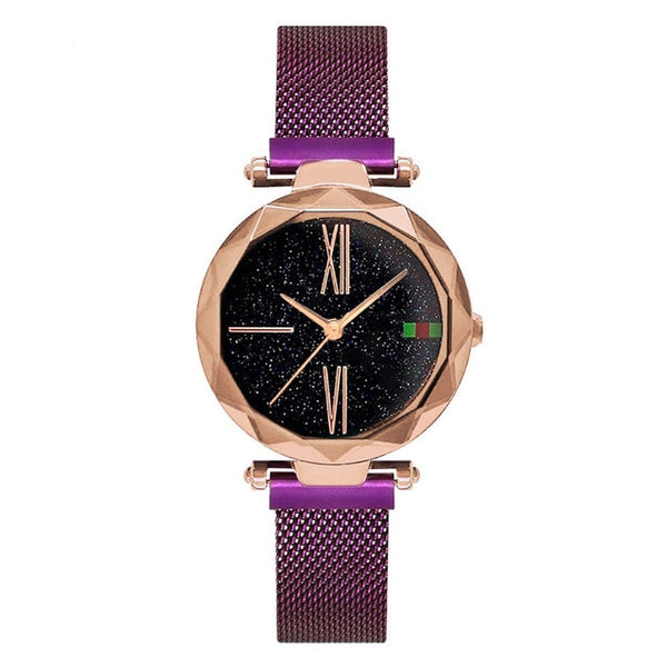 Purple Rose Gold - Luxury Rose Gold Women Watch Magnet Starry sky Wrist Watch For Ladies Female Wristwatch Waterproof reloj mujer relogio feminino