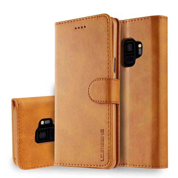 Khaki / For Samsung S9 Plus - Luxury Leather Flip Case For Samsung Galaxy S9 S9 Plus Soft Silicone Cover Card Holder Wallet Case For Samsung S9 Plus Coque
