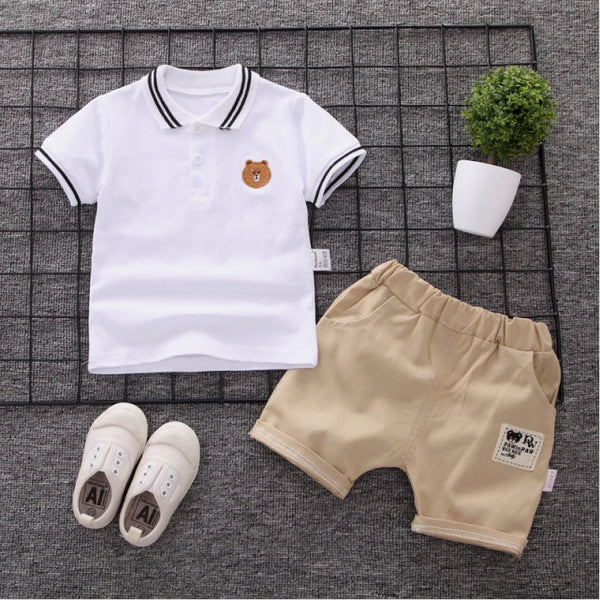 White / 12M - 2019 Summer Kids clothing Boys Baby Sets Sports leisure cartoon short-sleeved T-shirt + pants 2 Pcs Baby Set