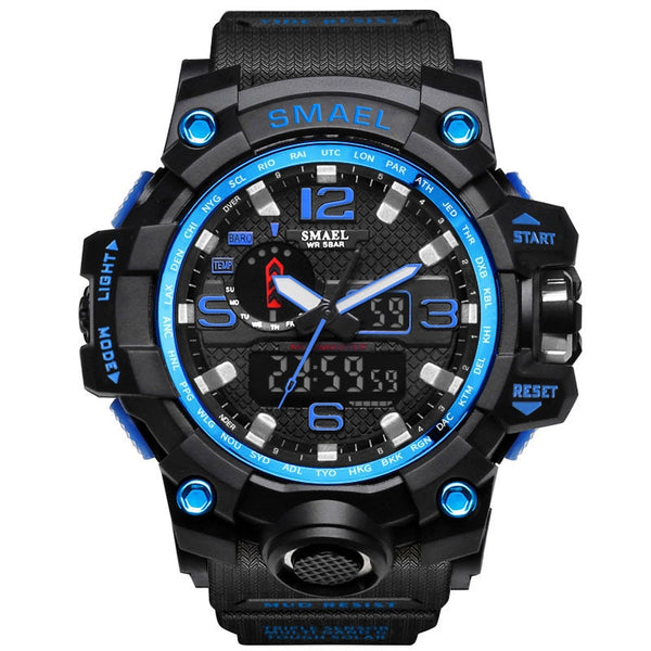 Black Blue - Men Military Watch 50m Waterproof Wristwatch LED Quartz Clock Sport Watch Male relogios masculino 1545 Sport Watch Men S Shock
