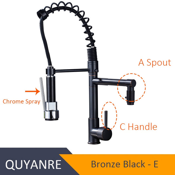 ORB XIN - Blackend Spring Kitchen Faucet Pull out Side Sprayer Dual Spout Single Handle Mixer Tap Sink Faucet 360 Rotation Kitchen Faucets