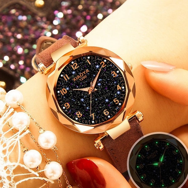 brown - relojes mujer 2019 Luxury Brand xiaoya Women Watches Personality Romantic Starry Sky Wrist Watch Rhinestone Design Ladies Clock