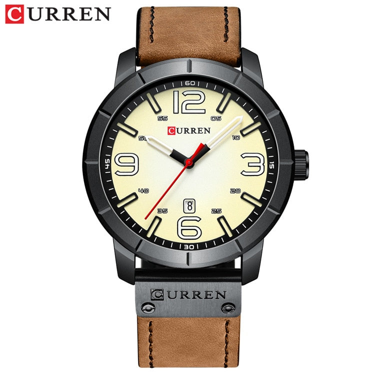 black yellow watch - Men Watch 2019 CURREN Men's Quartz Wristwatches Male Clock Top Brand Luxury Reloj Hombres Leather Wrist Watches with Calendar