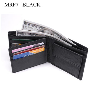 black - 100% Genuine Leather Wallet Men New Brand Purses for men Black Brown Bifold Wallet RFID Blocking Wallets With Gift Box MRF7
