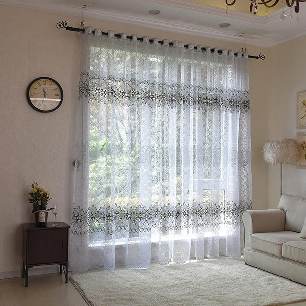 bule / one meter fabric / 1.Rings top - ENHAO Floral Modern Sheer Tulle Curtains for Living Room Bedroom Kitchen Voile Sheer Curtains for Window Tulle Curtains Drapes