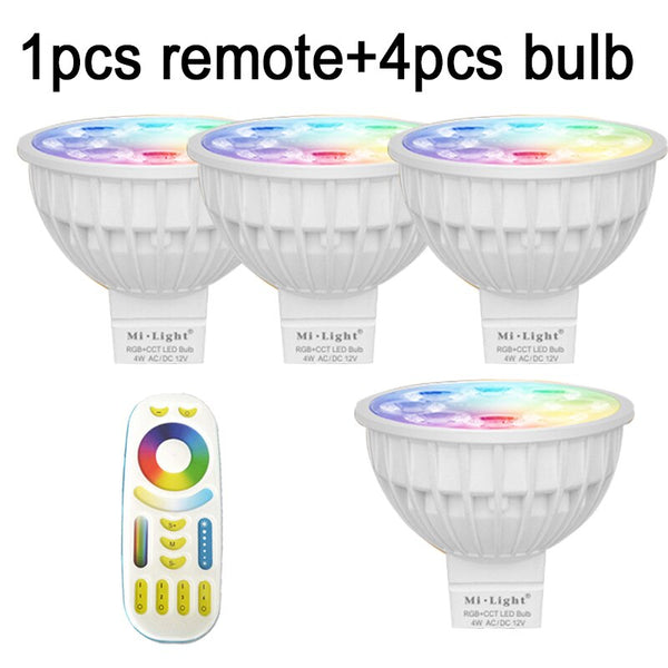 1remote 4bulbs / GU10 / Yes - HOTOOK Mi Light WIFI LED Bulb RGB CCT(2700-6500K)LED Lamp Smart Light Dimmable MR16 GU10 4WSpotlight 2.4G Remote and APP Control