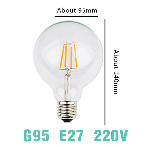 G95 Bulb E27 220V / 2 LED / No - LED Filament Bulb E27 Retro Edison Lamp 220V E14 Vintage C35 Candle Light Dimmable G95 Globe Ampoule Lighting COB Home Decor