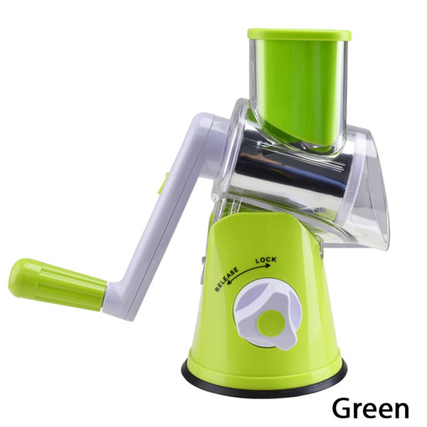 Green - CUISHIP Vegetable Cutter Round Mandoline Slicer Potato Carrot Grater Slicer with 3 Stainless Steel Chopper Blades Kitchen Tool
