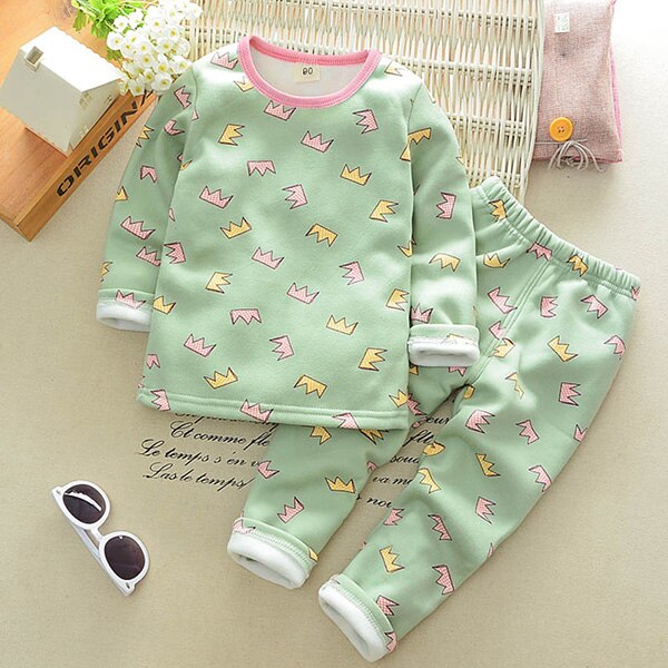 green tree / 12M - Children Clothing 2018 New Autumn Winter Girls Boys Plush underwear warm Christmas Outfit Kids Clothes Sets Child Pajamas Sets