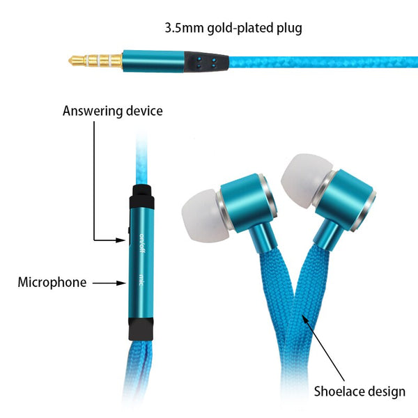 [variant_title] - Shoelace Earphones Super Bass Headphones Metal Headset Stereo Earbuds Running Earpieces Sport Handsfree With Mic fone de ouvido