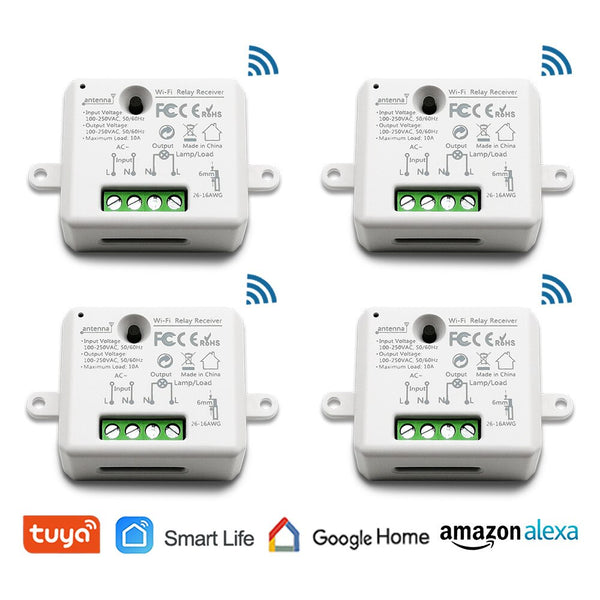 4 Packs - WHI - Tuya Smart Life Tiny WiFi Switch Socket Module DIY Smart Light and Socket Google Home Echo Alexa Voice Control Remote Control