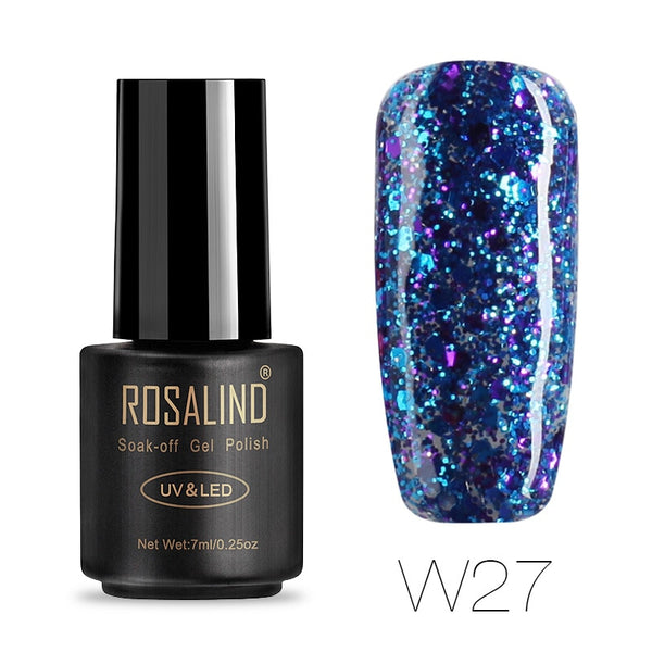W27 - ROSALIND Hybrid Varnishes Soak Off Gel UV Gel lak Nail Polish Set Top Base Coat For Manicure Gel Glitter Semi Permanent  Acrylic