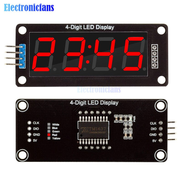 Red - 0.56 inch 4-Digit 7 Segments Digital Tube Clock Module Double Dots Blue Yellow White Green Red LED Display TM1637 For Arduino