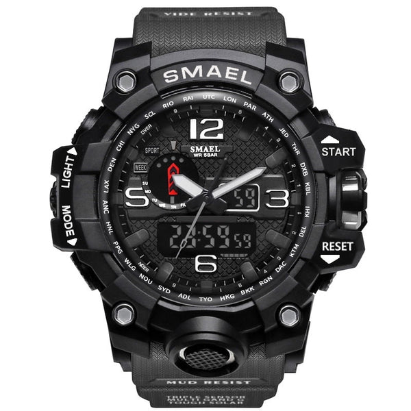 1545 Gray Black - SMAEL Brand Men Sports Watches Dual Display Analog Digital LED Electronic Quartz Wristwatches Waterproof Swimming Military Watch