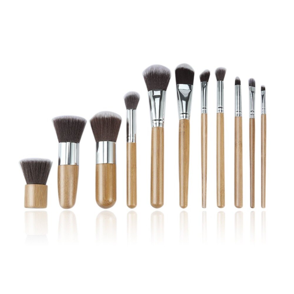 Default Title - 11pcs Pro Bamboo Makeup Brushes Set Blending Eyeshadow Foundation Blush Concealer Brush Facial Beauty Tool