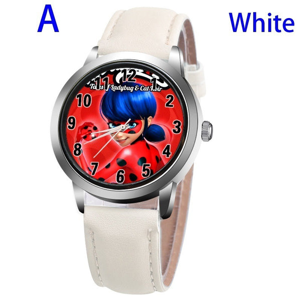 A-WHITE - New arrive Miraculous Ladybug Watches Children Kids gift Watch Casual Quartz Wristwatch fashion leather watch Relogio Relojes