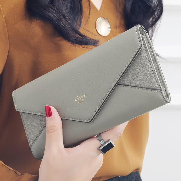 Gray - New Style Envelope Designer Clutch Wallets For Women Hasp Pocket To Coin Card Holder Female Purses Long Wallet Ladies