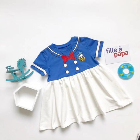 [variant_title] - summer baby dress cotton cartoon character print design o-neck blue white toddler girls dresses