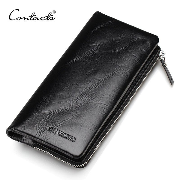 black L - CONTACT'S 2018 New Classical Genuine Leather Wallets Vintage Style Men Wallet Fashion Brand Purse Card Holder Long Clutch Wallet