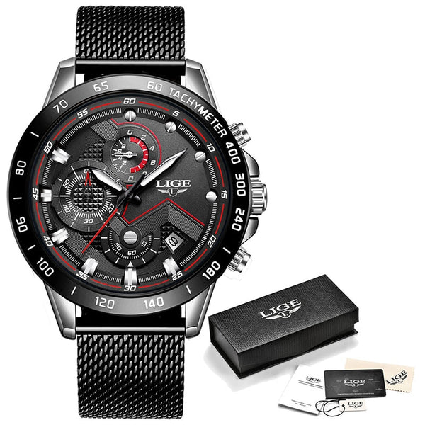 silver black - 2019 New LIGE Blue Casual Mesh Belt Fashion Quartz Gold Watch Mens Watches Top Brand Luxury Waterproof Clock Relogio Masculino