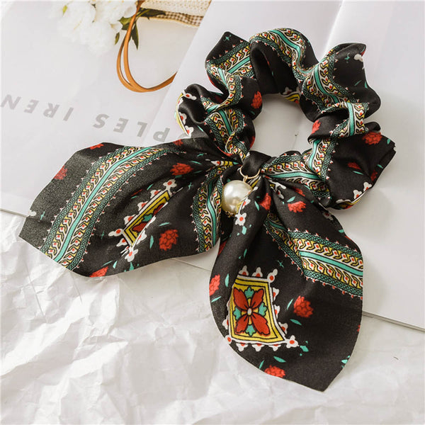 Black Pearl2 - New Chiffon Bowknot Elastic Hair Bands For Women Girls Pearl Scrunchies Headband Hair Ties Ponytail Holder Hair Accessories