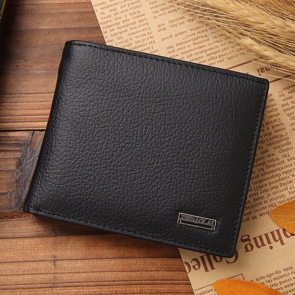 black - Luxury 100% Genuine Leather Wallet Fashion Short Bifold Men Wallet Casual Soild Men Wallets With Coin Pocket Purses Male Wallets