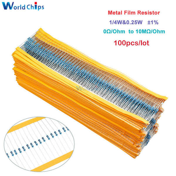[variant_title] - 100pcs Metal Film Resistor 1/4W 0.25W 0~10M Ohm 1% 100R 220R 1K 1.5K 2.2K 4.7K 10K 22K 47K 100K 100 220 220 ohm 1M Resistance