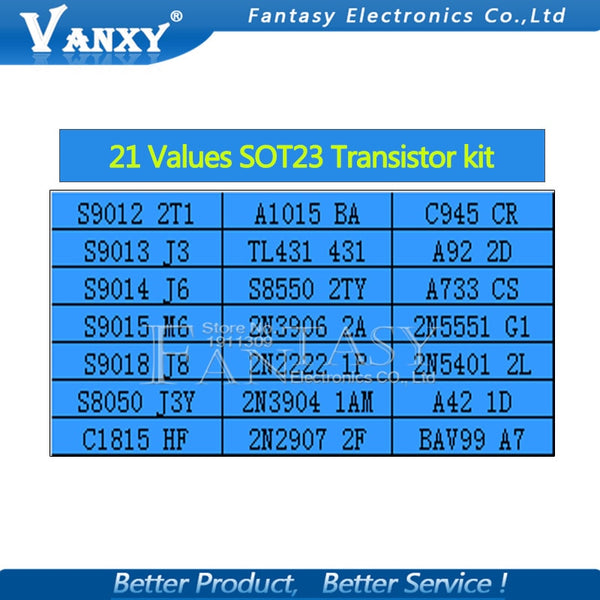 [variant_title] - 21values* 10pcs=210pcs SOT-23 2N2222 TL431 S8050 S8550 2N3906 MMBTA42 MMBTA92 MMBT5401 SOT23 Transistor kit package