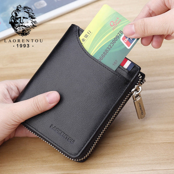 [variant_title] - LAORENTOU Men Wallet Genuine Leather Card Holder Man Luxury Short Wallet Purse Zipper Wallets Casual Standard Wallets for Women