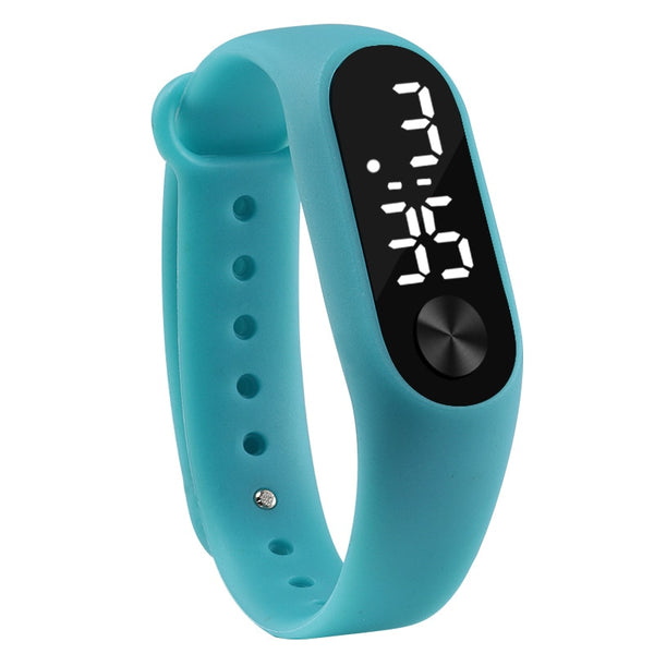 sky blue - Fashion Men Women Casual Sports Bracelet Watches White LED Electronic Digital Candy Color Silicone Wrist Watch for Children Kids