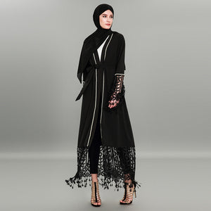 [variant_title] - Women Muslim Abaya Dress Patchwork Lace Cardigan Black Muslim Dress Kaftan Dubai Hijab Dress Plus Size 4XL Islamic Clothing