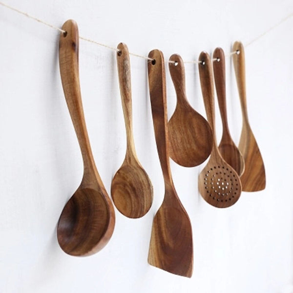 [variant_title] - Thailand teak Natural Wood Craft Tableware Spoon Ladle Long Rice Soup Skimmer Cooking Spoons Scoop Handmade Kitchen Tool Set