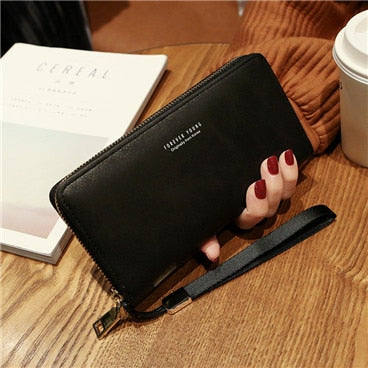 Black - Female Wallet PU Leather Long Purse Black/pink/blue/green/gray Famous Brand Designer Wallet Women 2019 Quality Female Purse