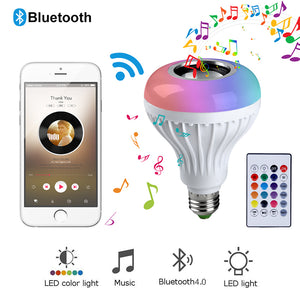 Default Title - Smart E27 RGB Bluetooth Speaker LED Bulb Light 12W Music Playing Dimmable Wireless Led Lamp with 24 Keys Remote Control #35