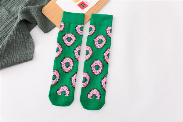 Women Socks Funny Cute Cartoon Fruits Banana Avocado Lemon Egg Cookie Donuts Food Happy Japanese Harajuku skateboard  Socks