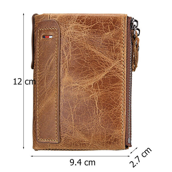 [variant_title] - 100% Genuine Leather Men Wallet Small Zipper Pocket Men Wallets Portomonee Male Short Coin Purse Brand Perse Carteira For Rfid