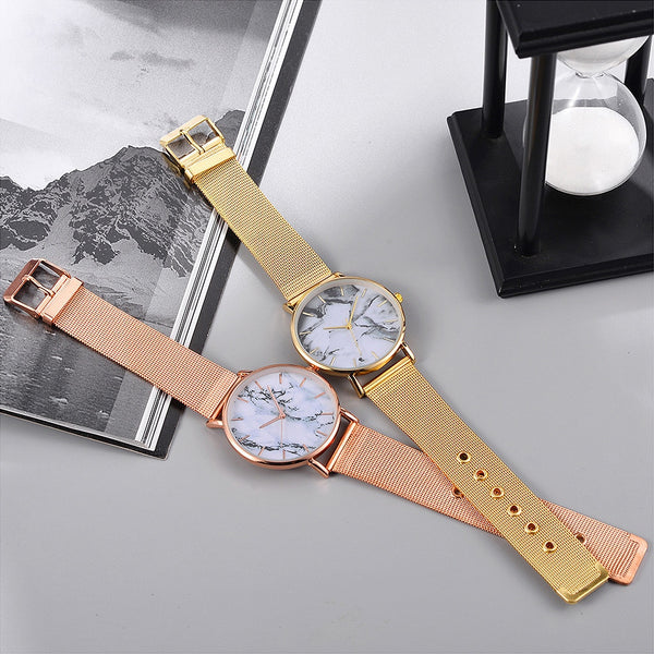 [variant_title] - New Marble Texture Design Women Ladies Casual Popular Stainless Steel Band Strap Quartz Analog Wrist Watch Gift Dropshipping