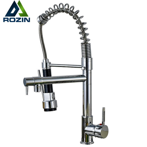 [variant_title] - Chrome Spring Pull Down Kitchen Faucet Dual Spouts 360 Swivel Handheld Shower Kitchen Mixer Crane Hot  Cold 2 Outlet Spring Taps