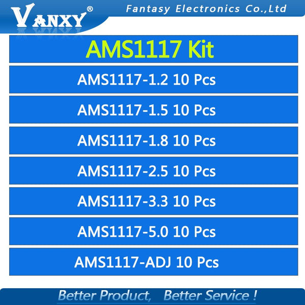 [variant_title] - 70pcs AMS1117 Voltage Regulator Kit 1.2V/1.5V/1.8V/2.5V/3.3V/5.0V/ADJ 1117 7 values Each 10PCS