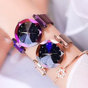 [variant_title] - Luxury ladies watch magnet stainless steel mesh with starry fashion diamond female luminous shining quartz watch relogio feminin