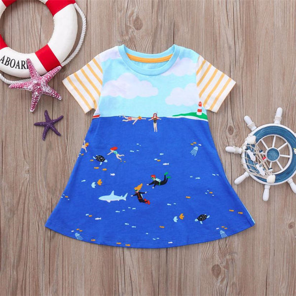 [variant_title] - ARLONEET Baby Girl Dress Cotton Girls Striped Sea Cloud Printed Dresses Kids Character Party Princess Dress Drop Shipping 30S64