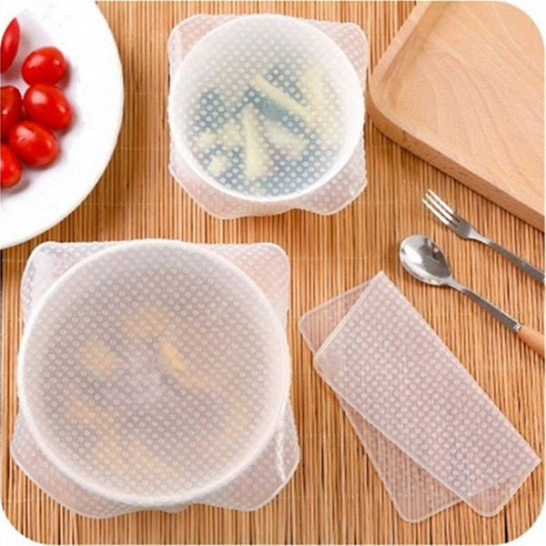 [variant_title] - Food Fresh Keeping Saran Wrap 4pcs Kitchen Tools Reusable Silicone Food Wraps Seal Vacuum Cover Stretch Lid Kitchen Accessories