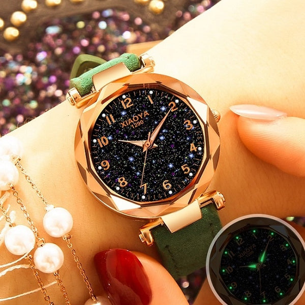 green - relojes mujer 2019 Luxury Brand xiaoya Women Watches Personality Romantic Starry Sky Wrist Watch Rhinestone Design Ladies Clock